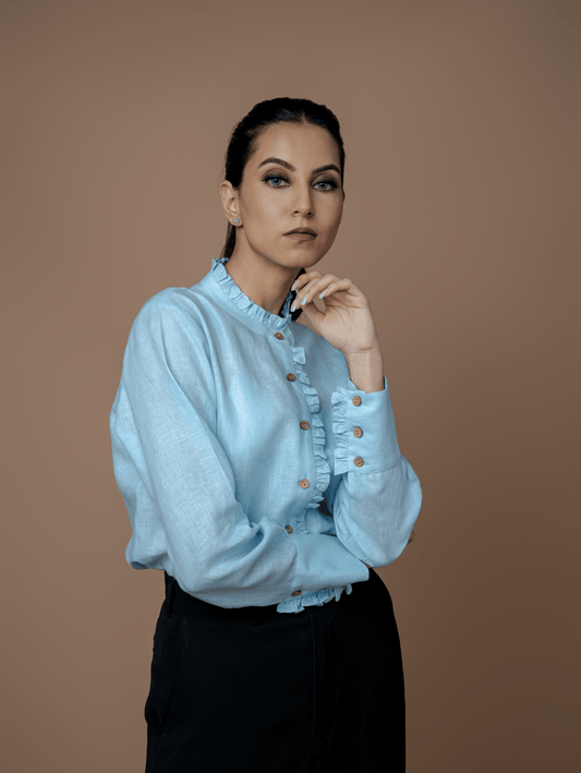 Formal Full Sleeves Shirt with Band Collar for Women