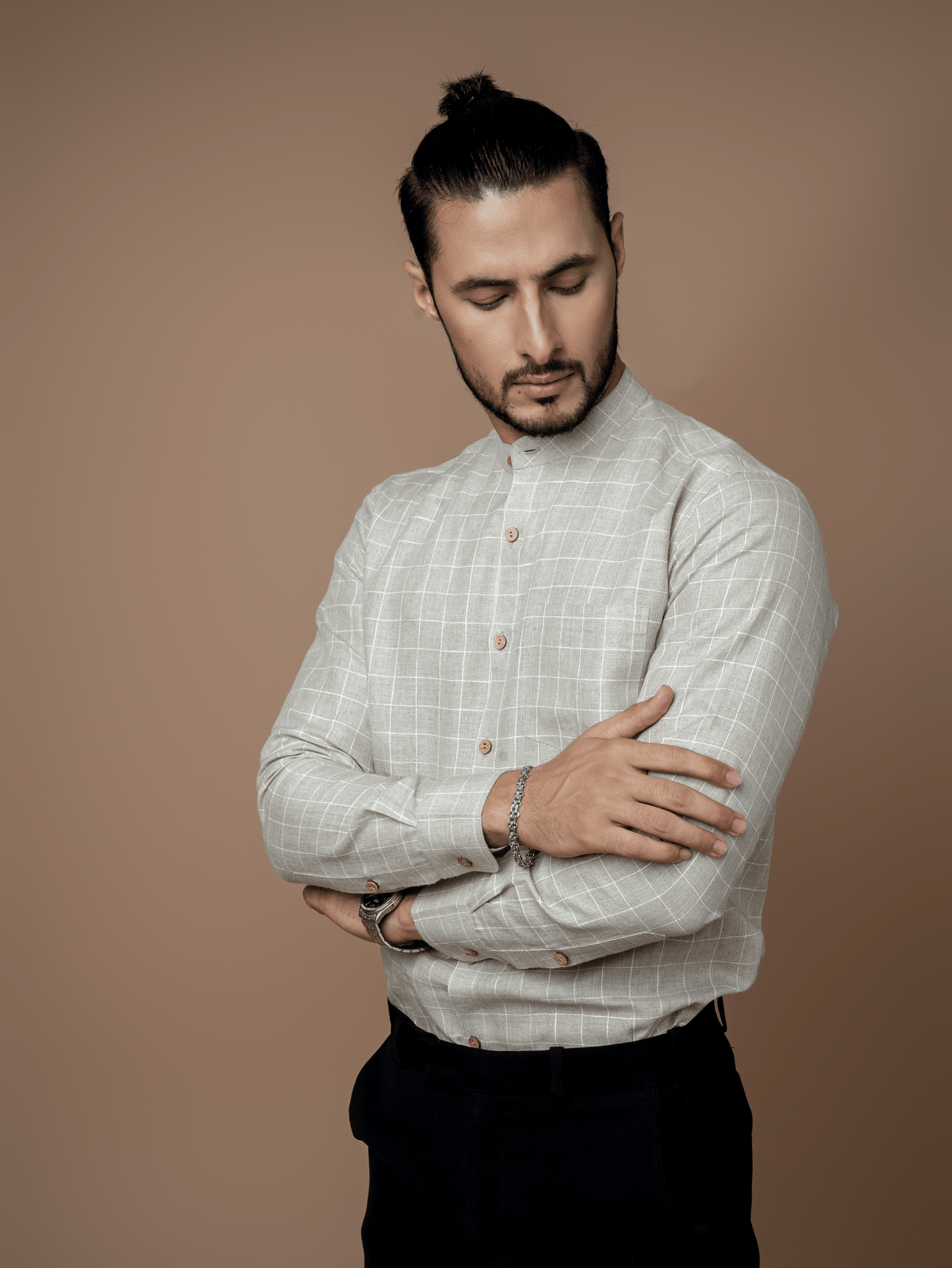 Formal Full Sleeves Chequered Linen Shirt