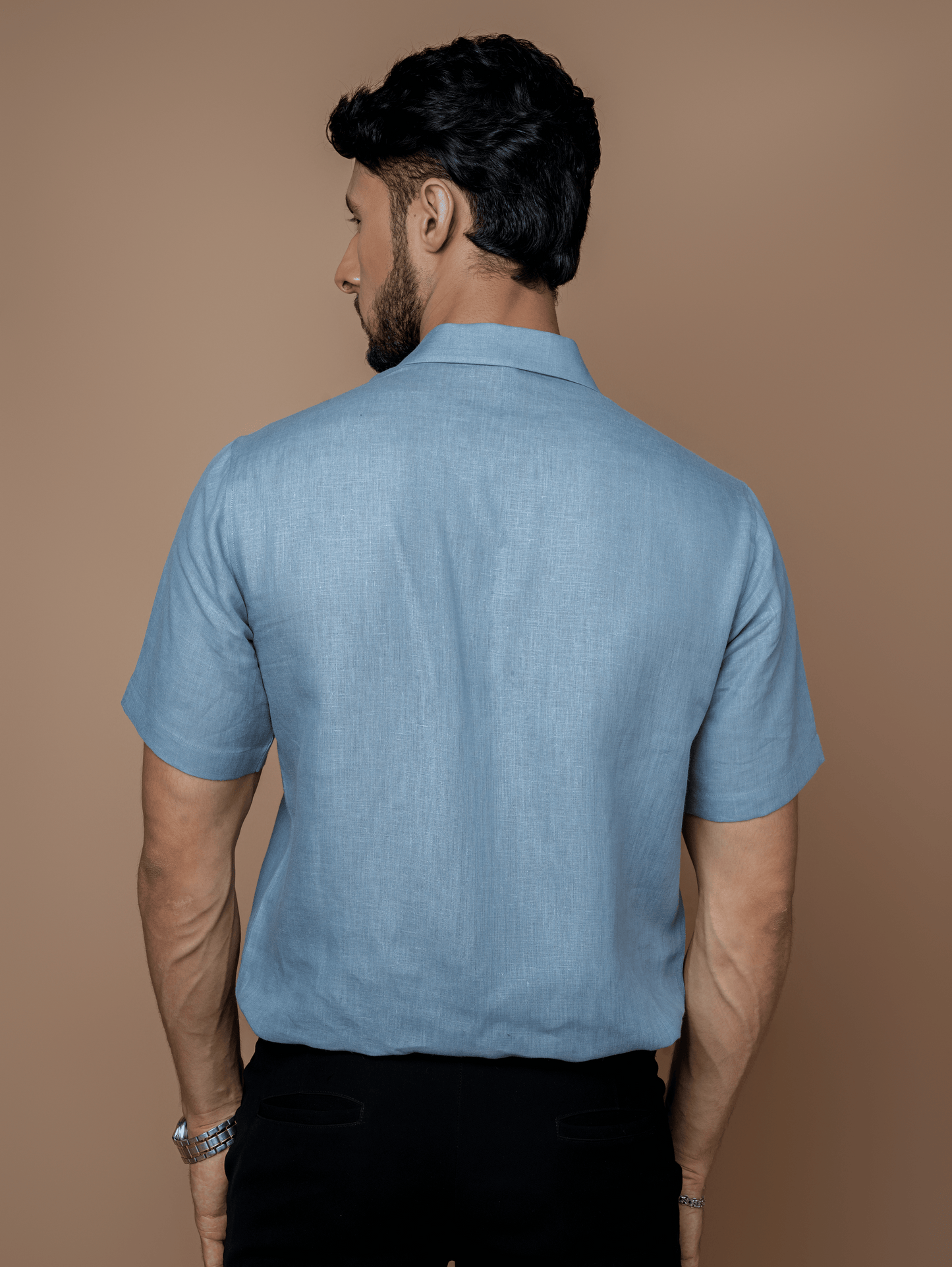 Formal Half Sleeves Linen Shirt With Cuban Collar