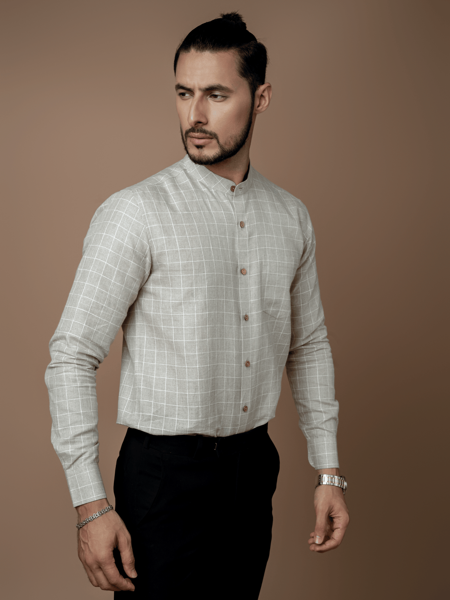 Formal Full Sleeves Chequered Linen Shirt