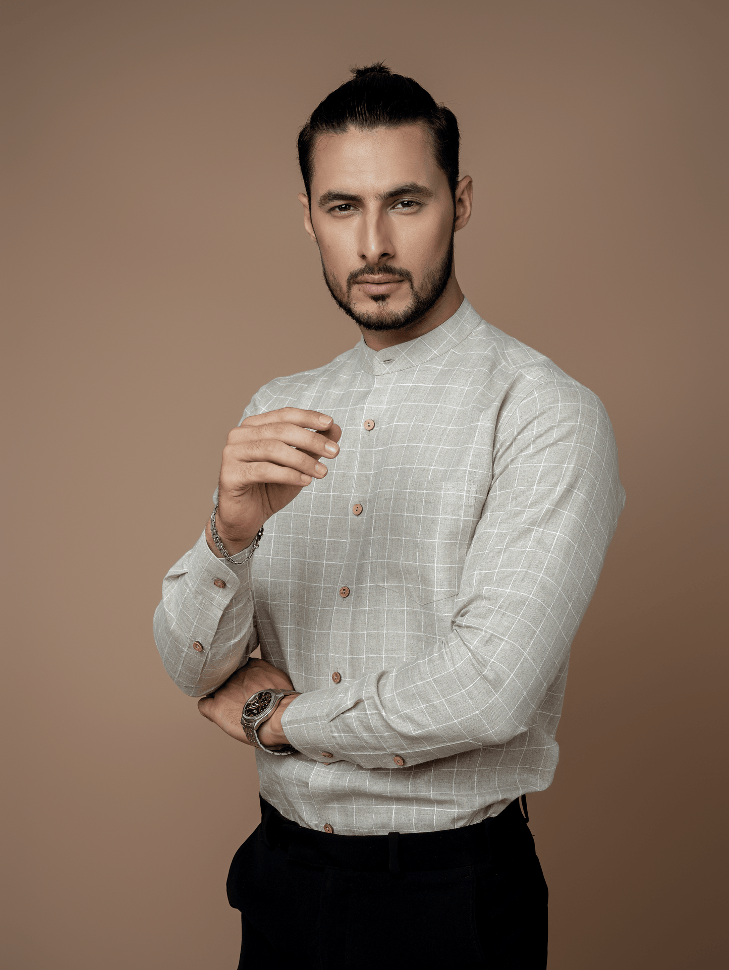 Formal Full Sleeves Chequered Linen Shirt