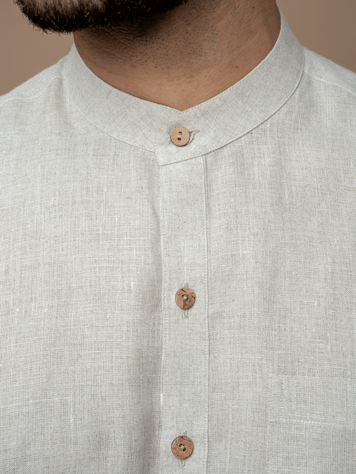 Formal Full Sleeves Linen Shirt With Mandarin Collar