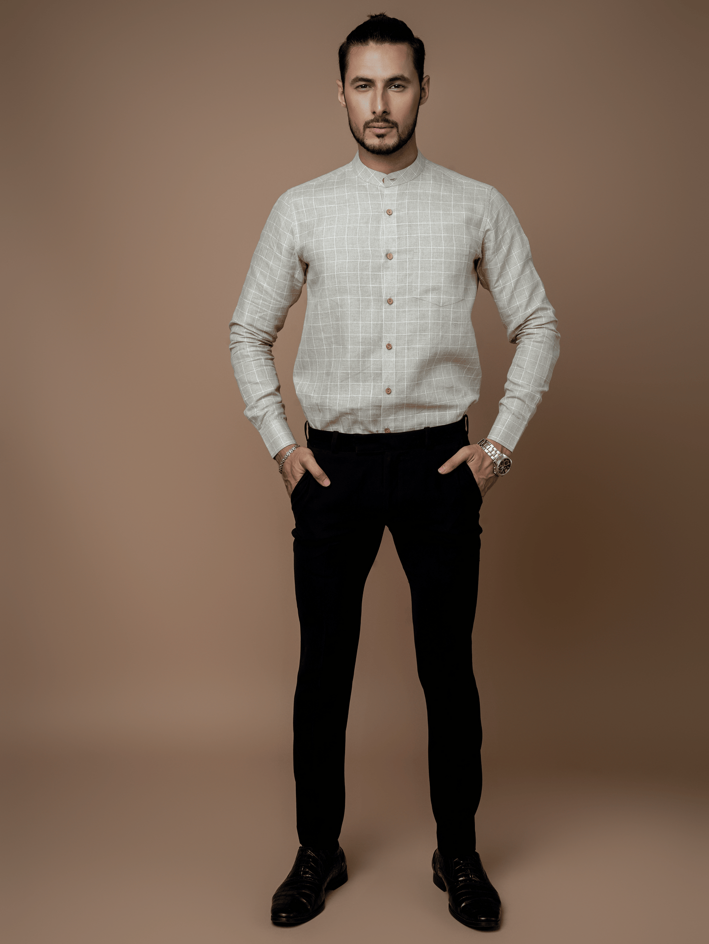 Formal Full Sleeves Chequered Linen Shirt