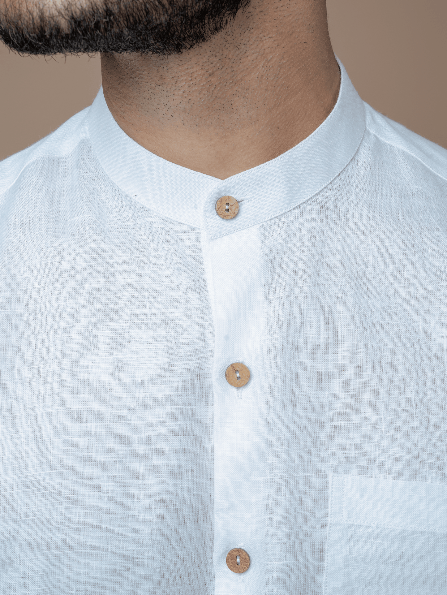 Formal Full Sleeves Linen Shirt With Mandarin Collar