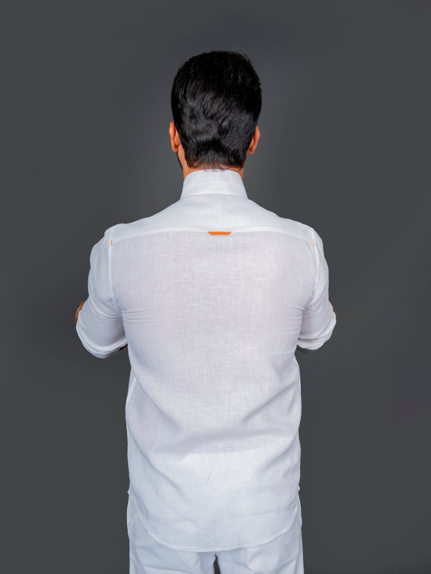 Linen Shirt With Double Mandarin Collar Roll Up Sleeve With Tab