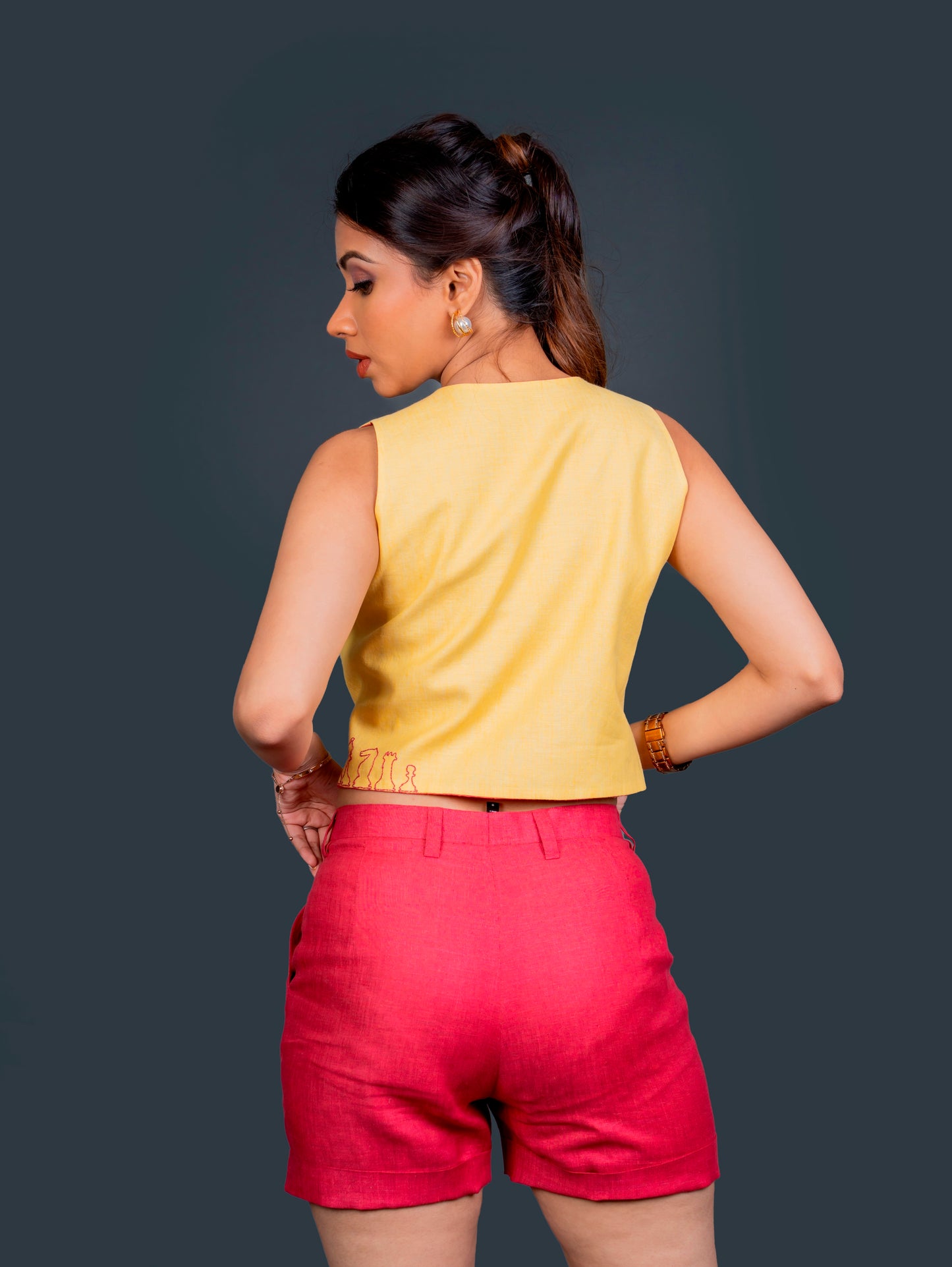Co-Ord Set With Hand Embroidered Reversible Waist Coat