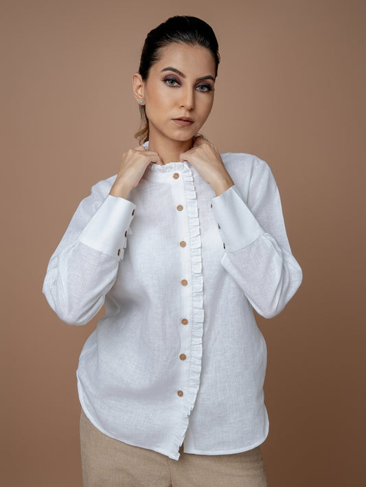 Formal Full Sleeves Shirt with Band Collar For Women