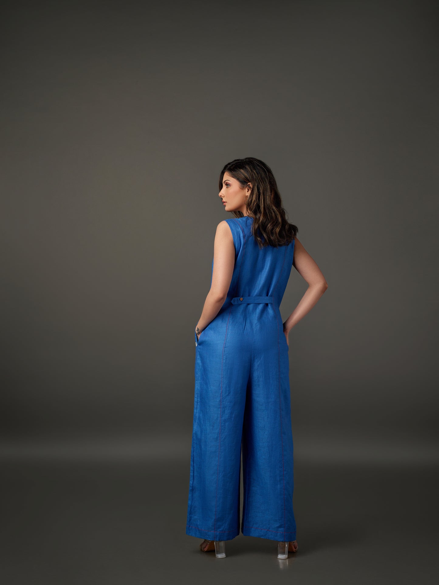 Blue linen jumpsuit