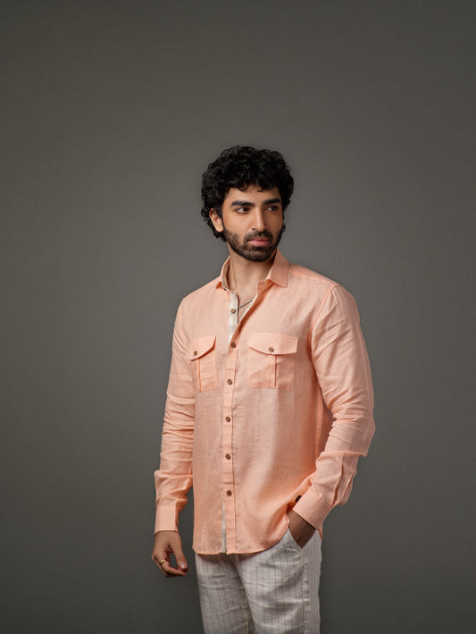 Linen box pocket shirt