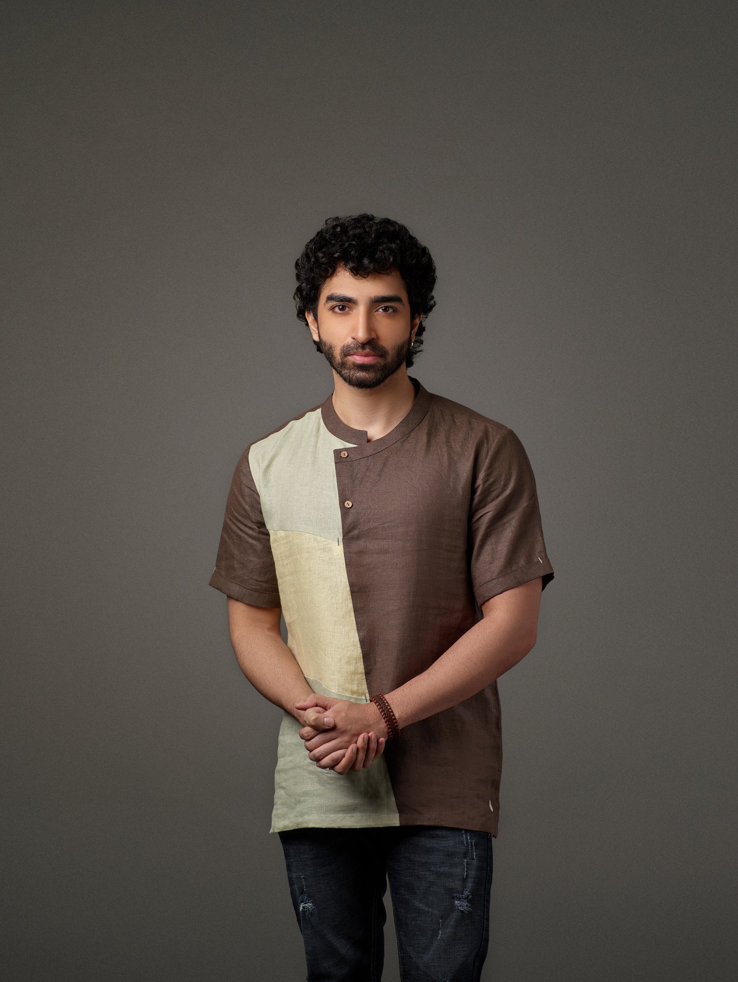 Linen overlap placket shirt