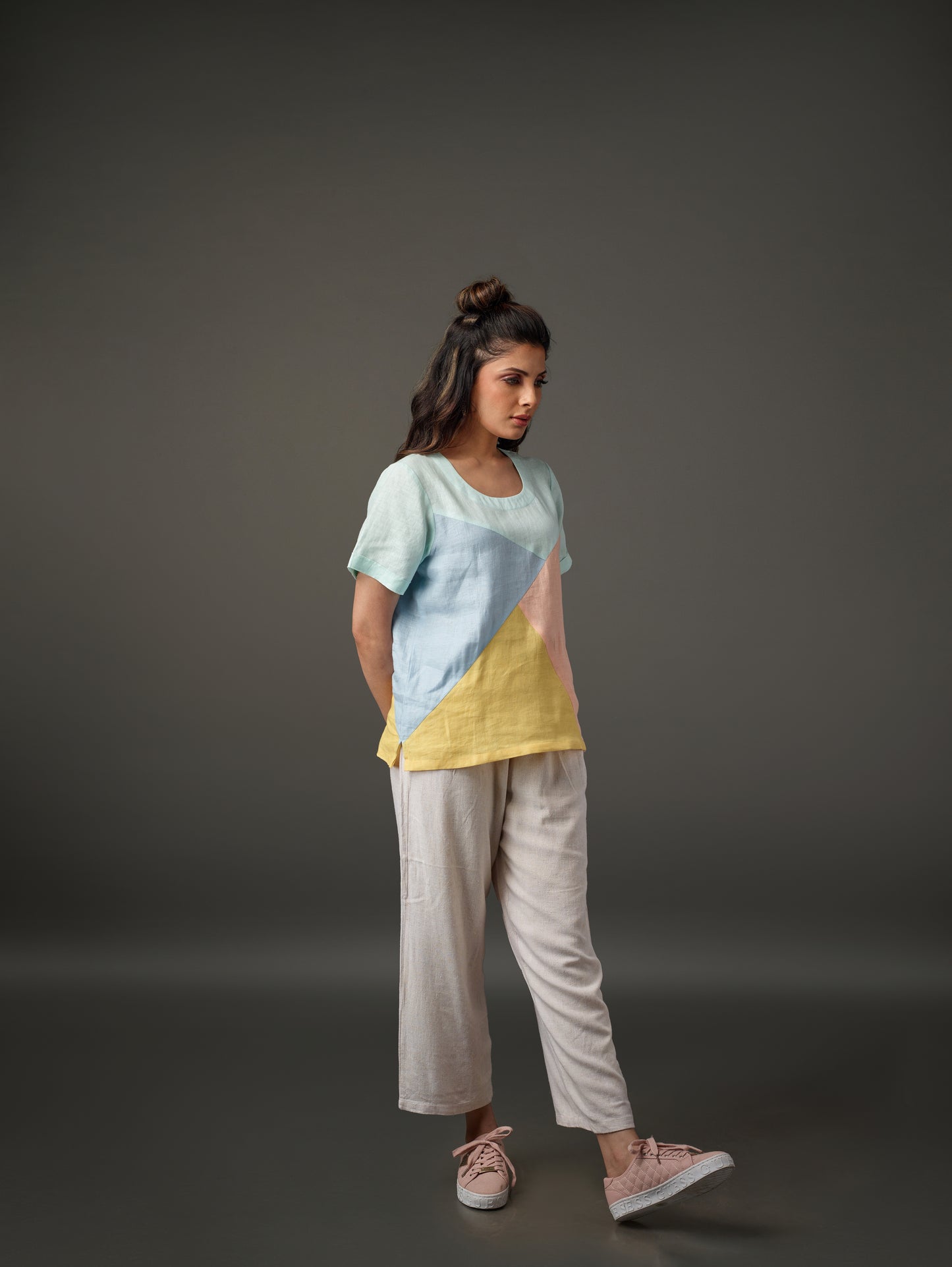 Linen tri color top