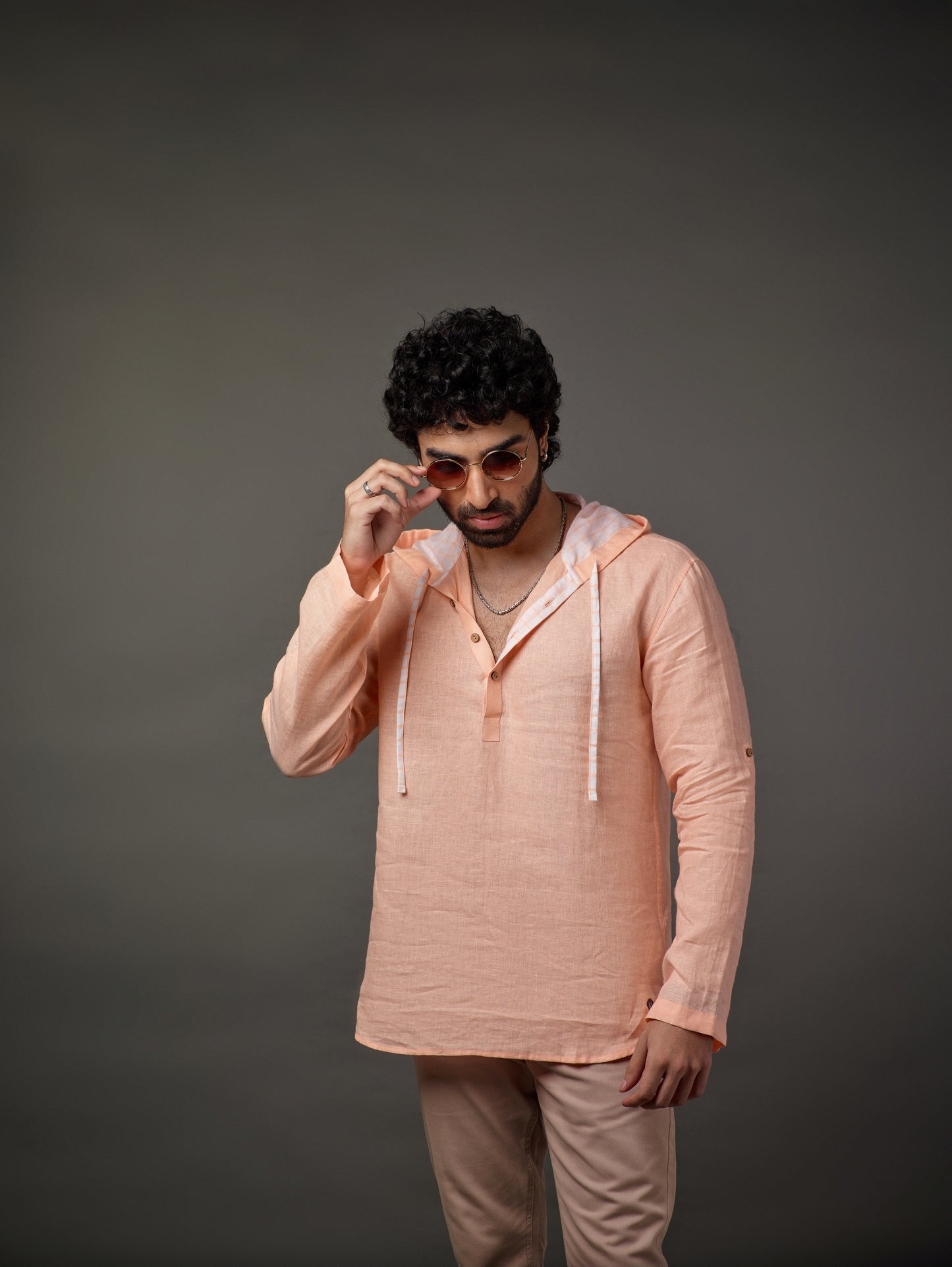 Linen Full-sleeve hoodie shirt