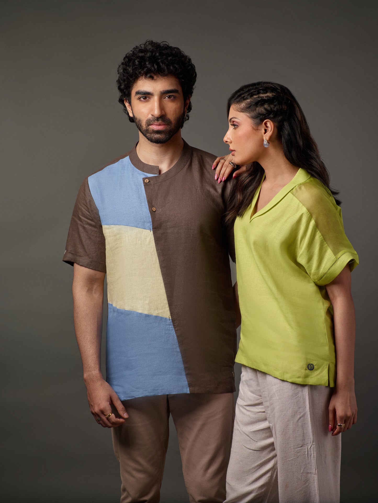 Half placket linen shirt for men