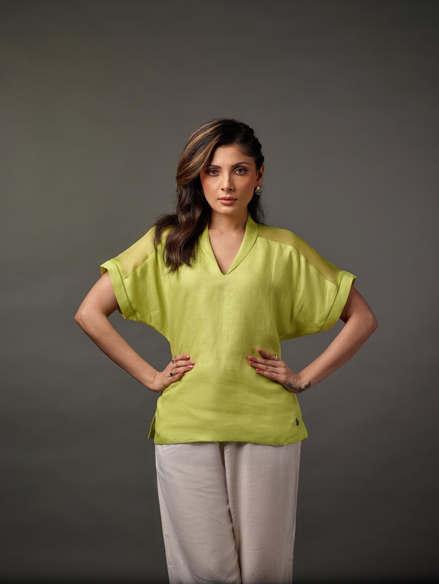 Linen Shawl Collar Top