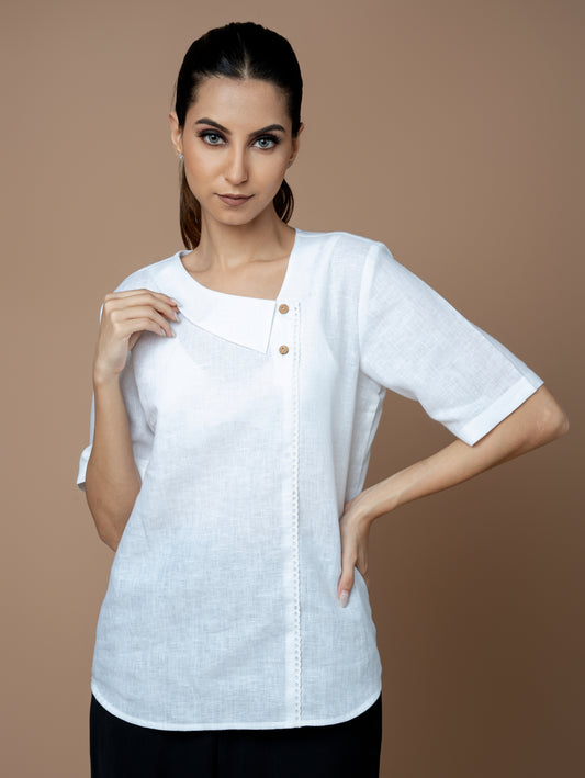 Formal Half Sleeves Top with Asymmetrical Collar