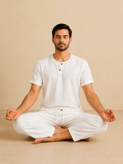 Pleated Button-Waist Yoga Pants for Men - Padmasana