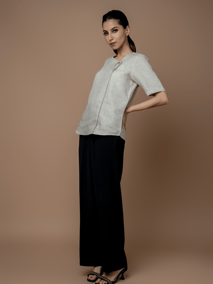 Formal Half Sleeves Top with Asymmetrical Collar