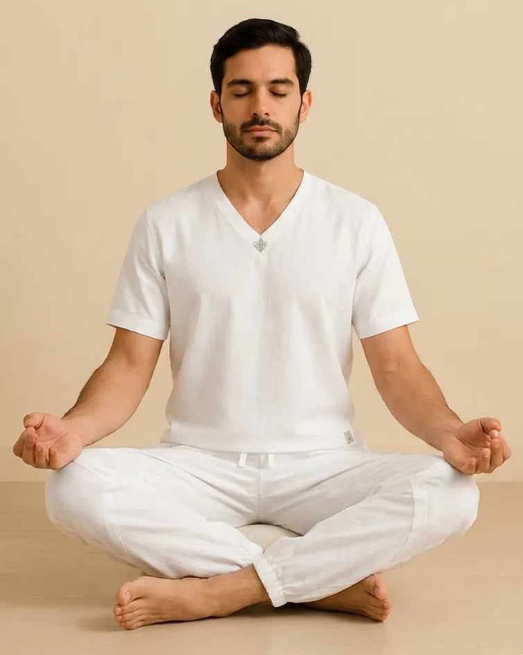White Drawstring Cotton Yoga Pants(Jogger) for Men
