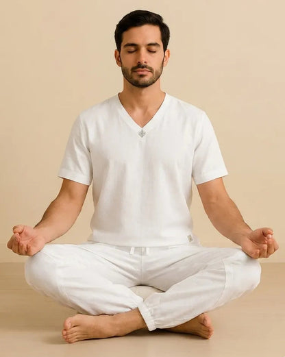 White Drawstring Cotton Yoga Pants(Jogger) for Men