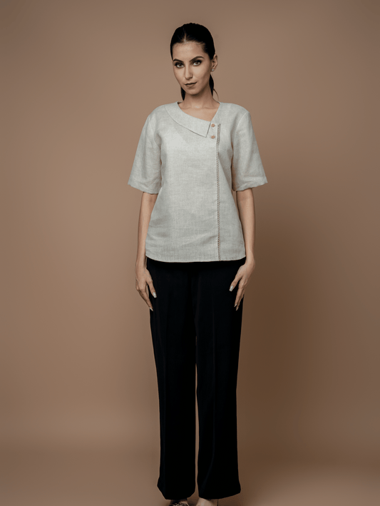 Formal Half Sleeves Top with Asymmetrical Collar
