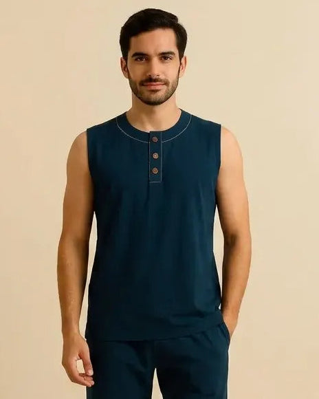 Sleeveless Cotton Yoga T-Shirt for Men - Blue