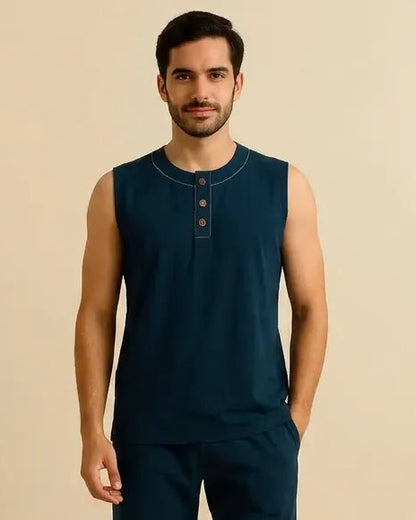 Sleeveless Cotton Yoga T-Shirt for Men - Blue