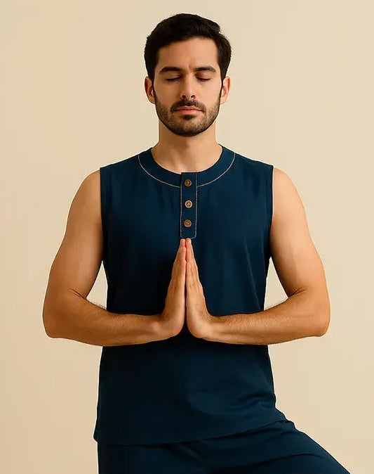 Sleeveless Cotton Yoga T-Shirt for Men - Round Neck