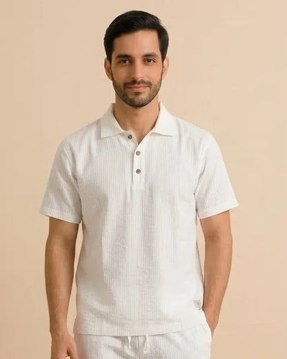 Polo Cotton Yoga T-Shirt for Men - White
