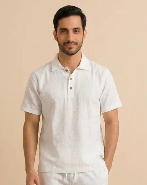 Polo Cotton Yoga T-Shirt for Men - White