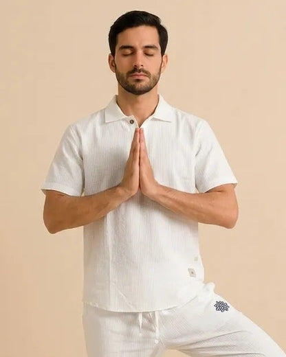 Textured Polo Cotton Yoga T-Shirt for Men