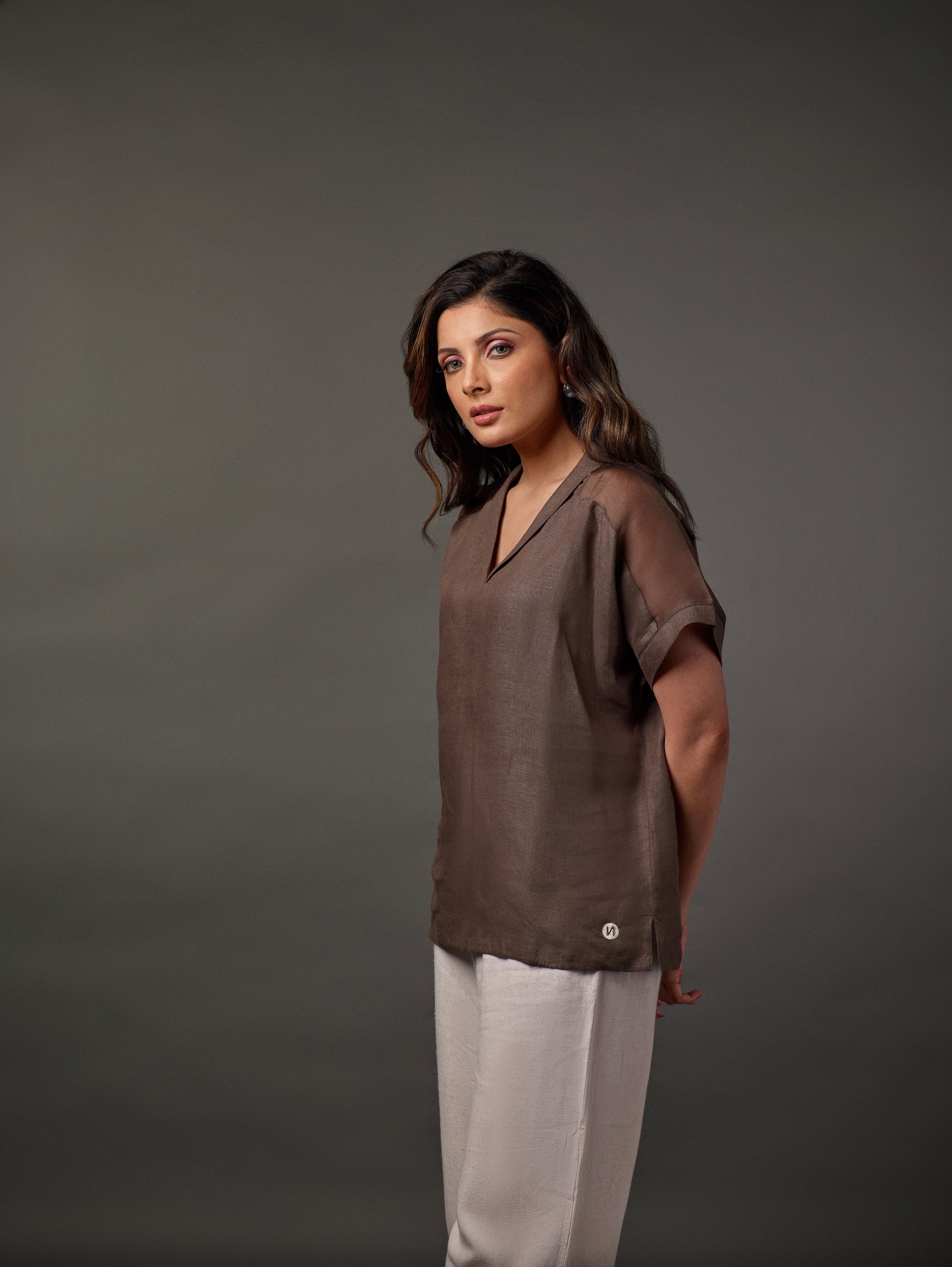 linen collar top with dolman sleeve