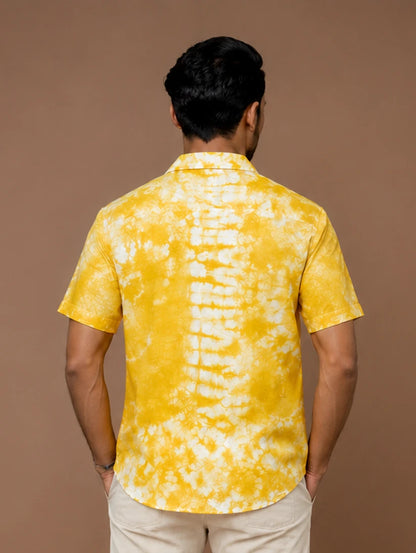 Linen Yellow Mens Tie Dye Shirt-Backside