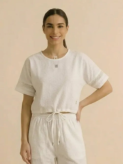 Short Sleeve White Yoga Top for Women