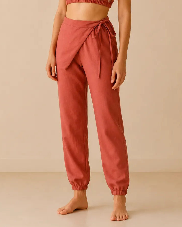 Side Waist-Tie Yoga Pants for Women - Dusty Rose