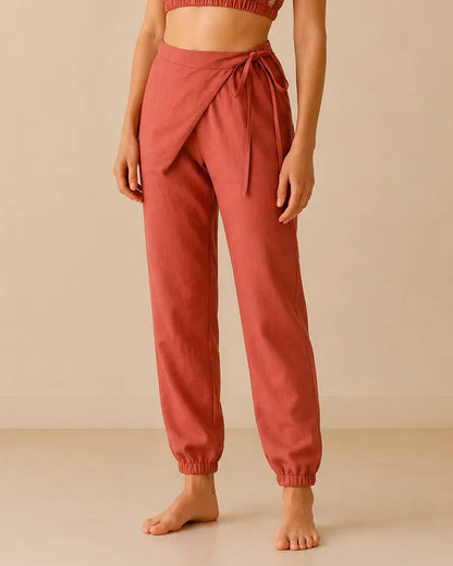 Side Waist-Tie Yoga Pants for Women - Dusty Rose