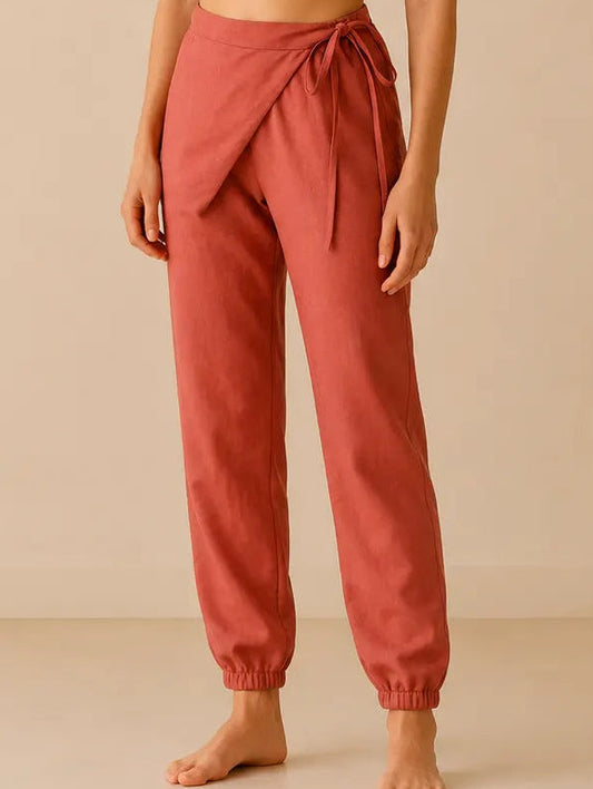 Side Waist-Tie Yoga Pants for Women - Dusty Rose