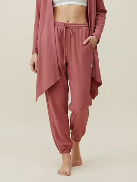 Dusty Rose Drawstring Pocket Organic Cotton Yoga Pants for Women