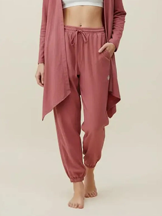 Dusty Rose Drawstring Pocket Organic Cotton Yoga Pants for Women