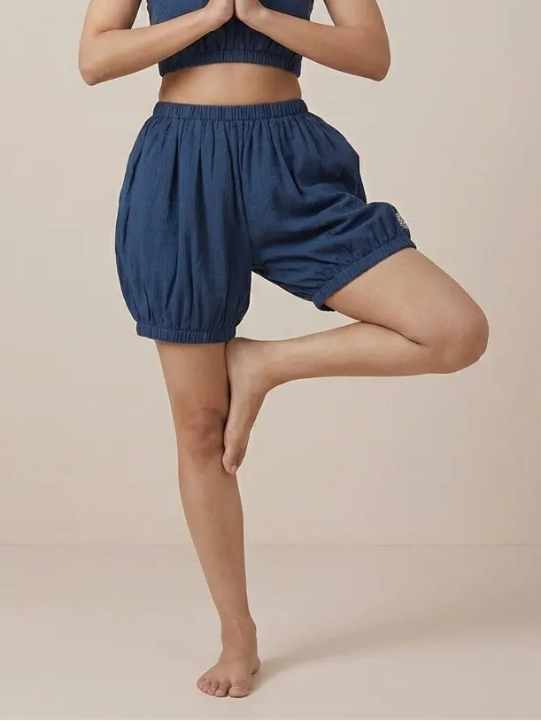 Blue Yoga Shorts for Ladies Tree pose