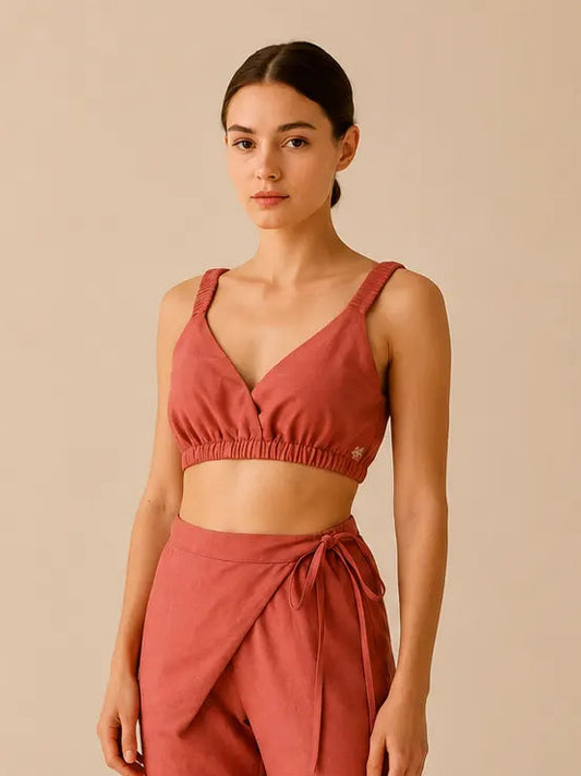 Woman with Bralette Yoga Crop Top - Dusty Rose