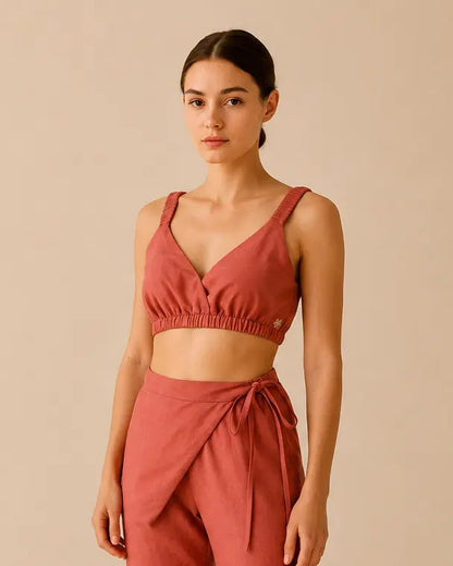 Woman with Bralette Yoga Crop Top - Dusty Rose