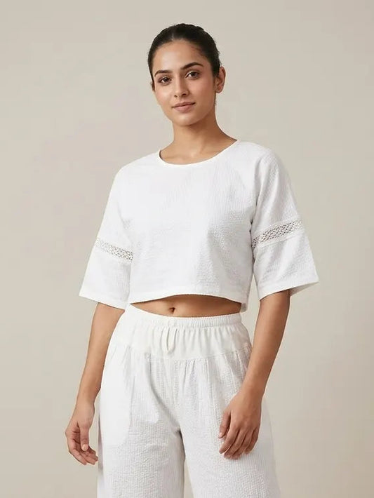 Elbow Sleeve White Yoga Top Woman