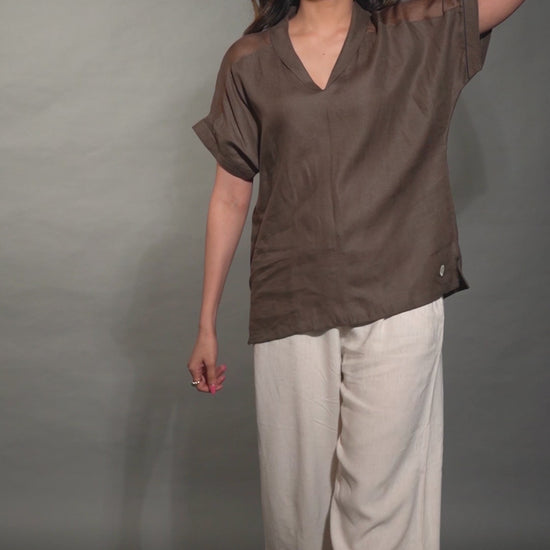 Linen Shawl Collar Top with Dolman Sleeve