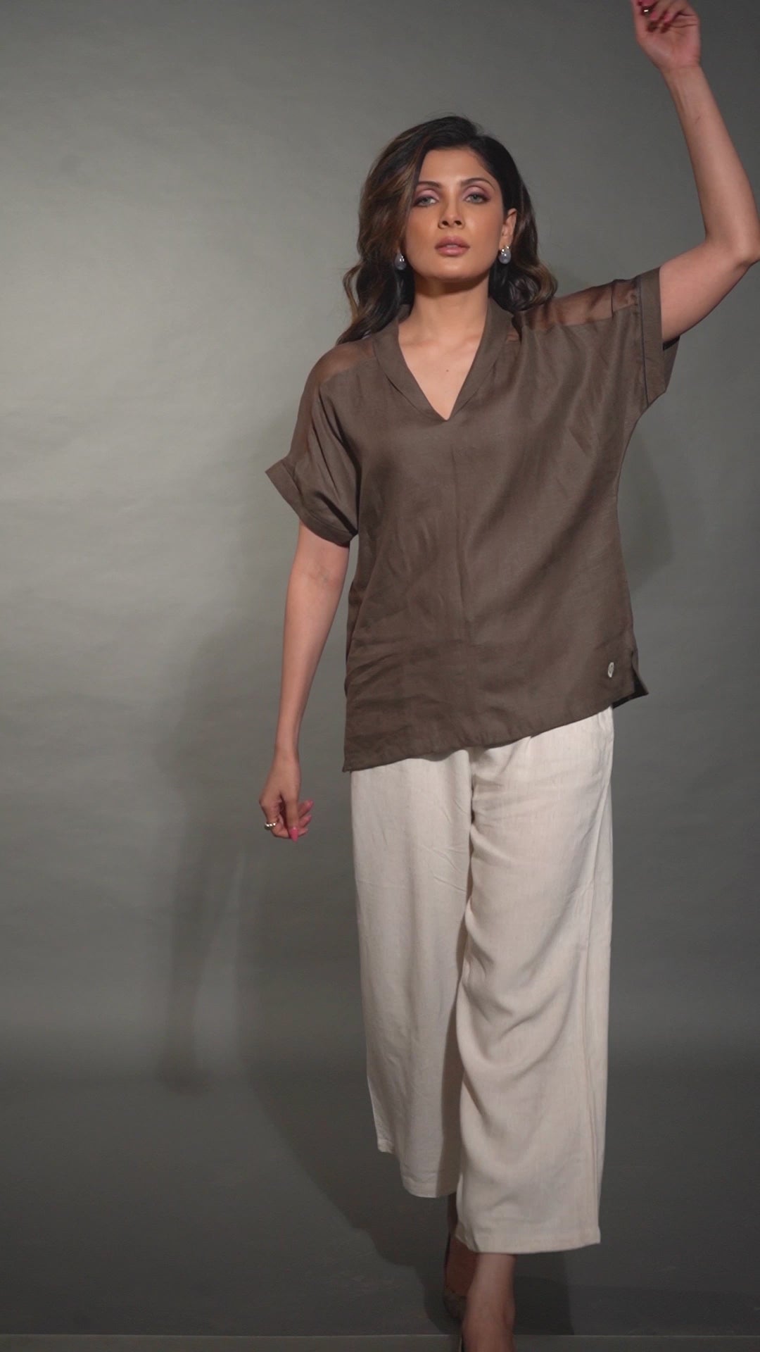 Linen Shawl Collar Top with Dolman Sleeve